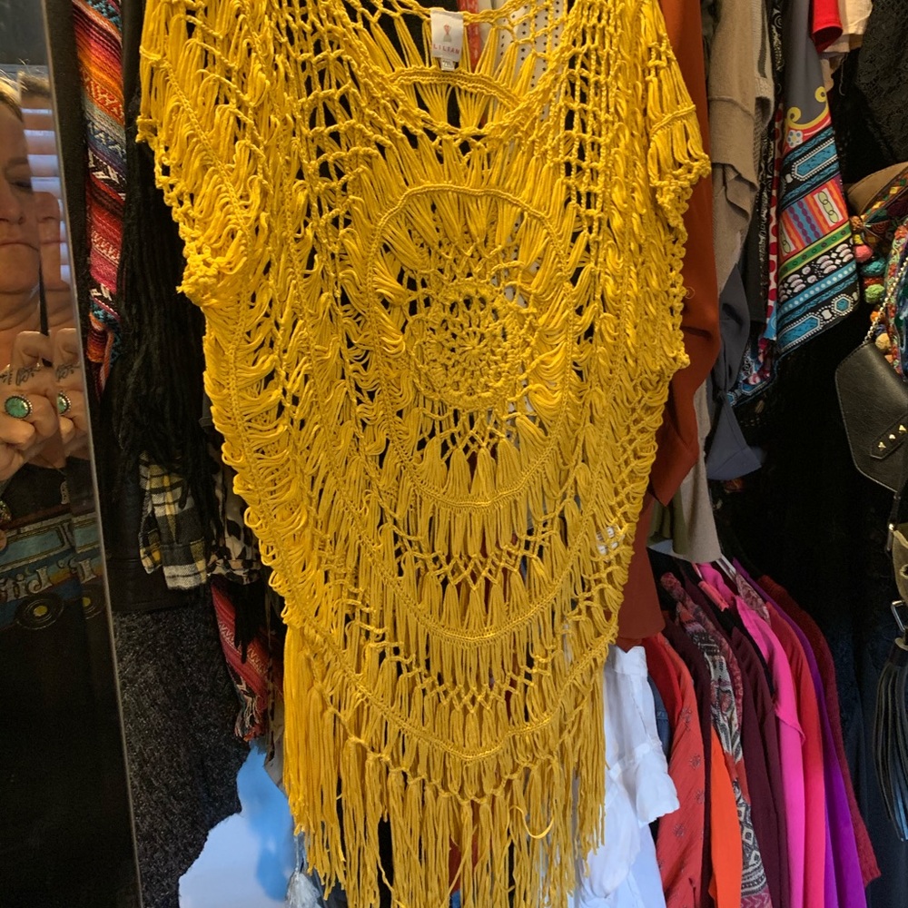 Yellow crochet boho sweater top